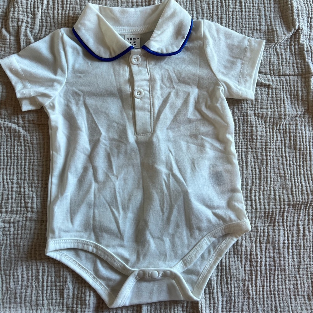 SHEIN White Onesie with Blue Piping
